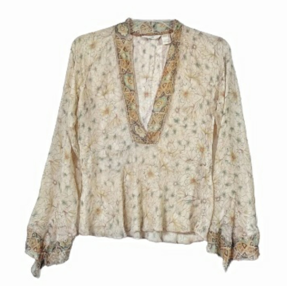 J. Jill silk boho floral angel sleeve blouse